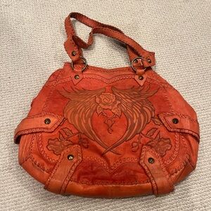 Isabella Fiore Orange Embroidered Hobo Bag